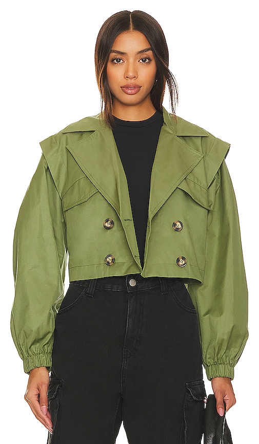 Free People X Revolve Looking Glass Trench Coat In Army