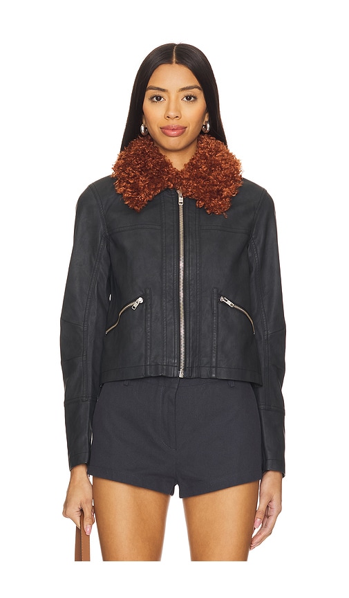 FREE PEOPLE X REVOLVE JAYCE FAUX LEATHER JACKET WITH FAUX FUR TRIM