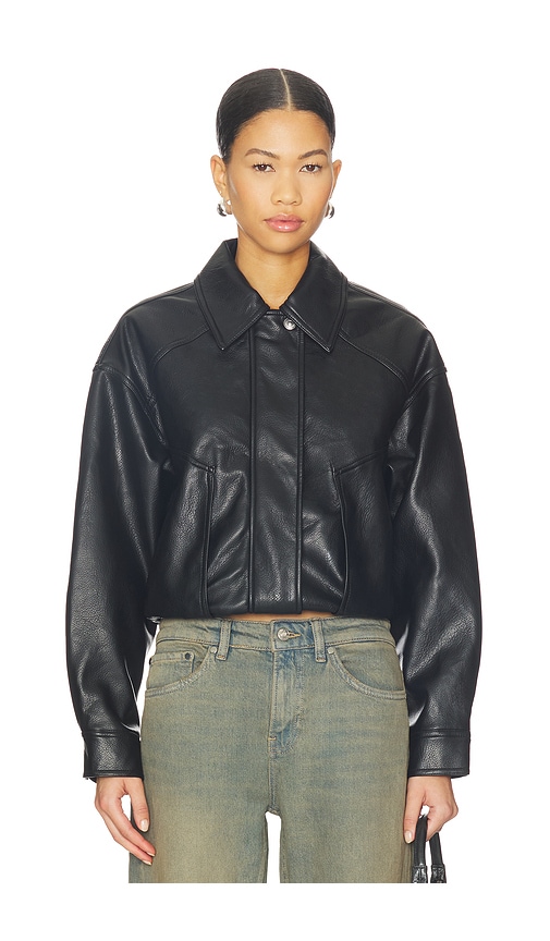 Free People X Revolve Farley Faux Leather Bomber In Black