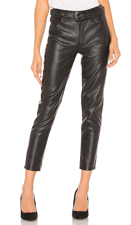 Free People Belted Vegan Leather Skinny Pant in Black | REVOLVE