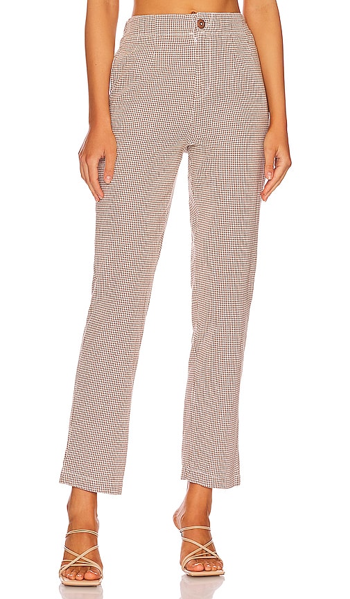 Free People Kate Plaid Straight Leg Pant in Brown & White | REVOLVE