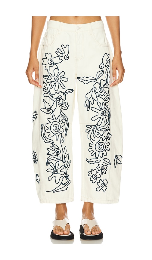 Free People x We The Free Soutache Good Luck Barrel Jean In Ivory Combo