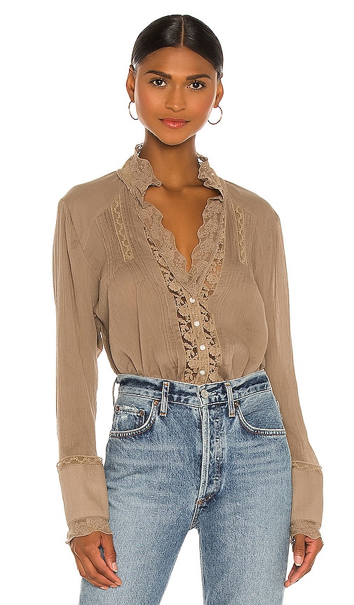 Free People Clemence Button Down in Taupe | REVOLVE