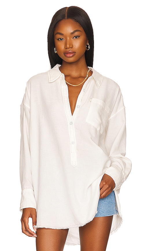 Free People Smock Oxford Top in White Combo | REVOLVE