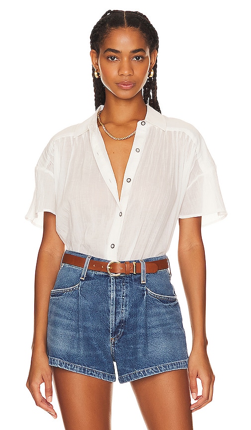 Free People Float Away Cotton Shirt In Optic White