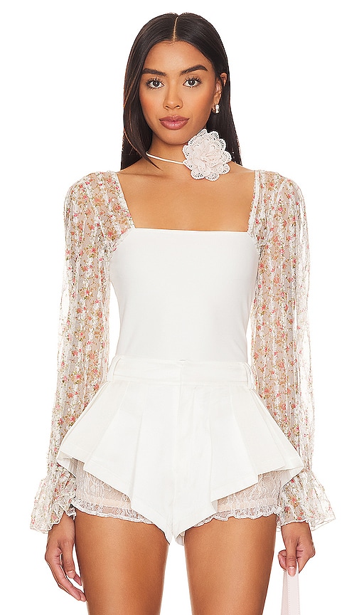 Free People X Intimately Fp Gimme Butterflies Long Sleeve Top In Ivory Combo