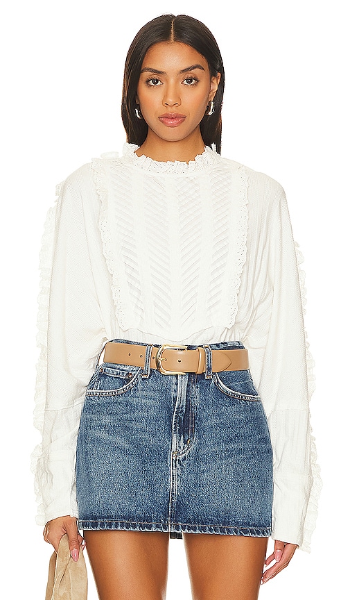 Free People More Romance Pleated Lace Trim Top In Ivory