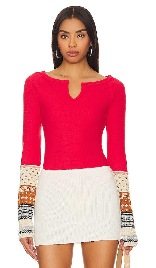 Free People Cozy Craft Cuff Top In Red Combo