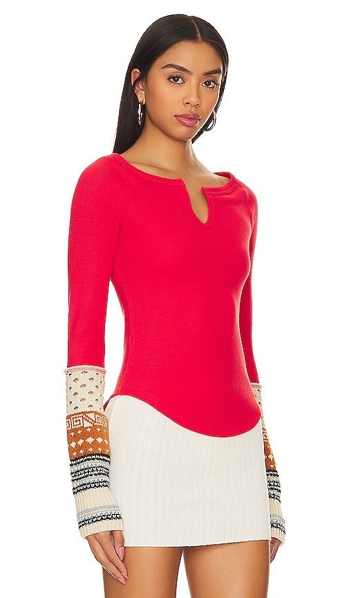 Shop Free People Cozy Craft Cuff Top In Red Combo