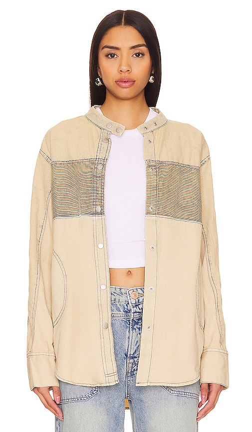 Free People x We The Free Moto Color Block Shirt in Sand Jam