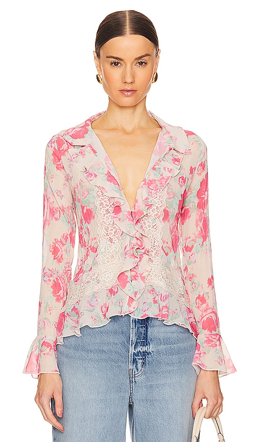 Free People Bad At Love Printed Blouse In 象牙白拼接
