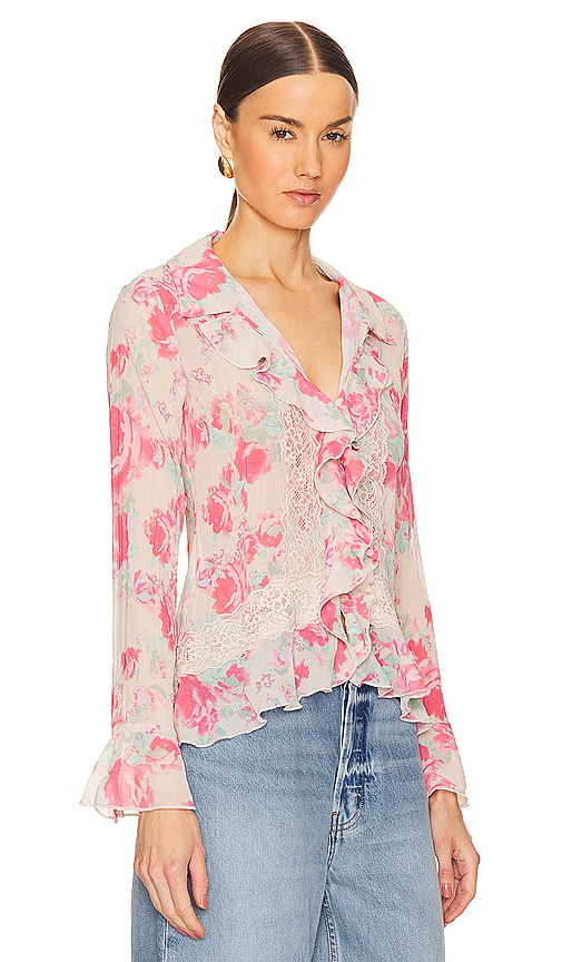 Shop Free People Bad At Love Printed Blouse In 象牙白拼接