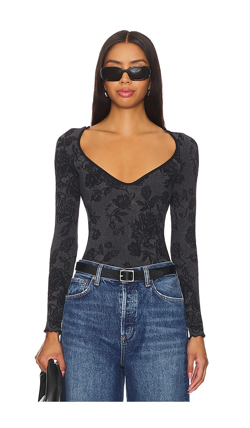 Shop Free People X Intimately Fp Send Love Long Sleeve Bodysuit In Black