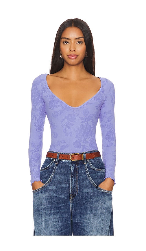 Shop Free People X Intimately Fp Send Love Long Sleeve Bodysuit In Blue