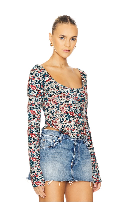 Free People Melanie Floral Long Sleeve Crop Shirt In Blue