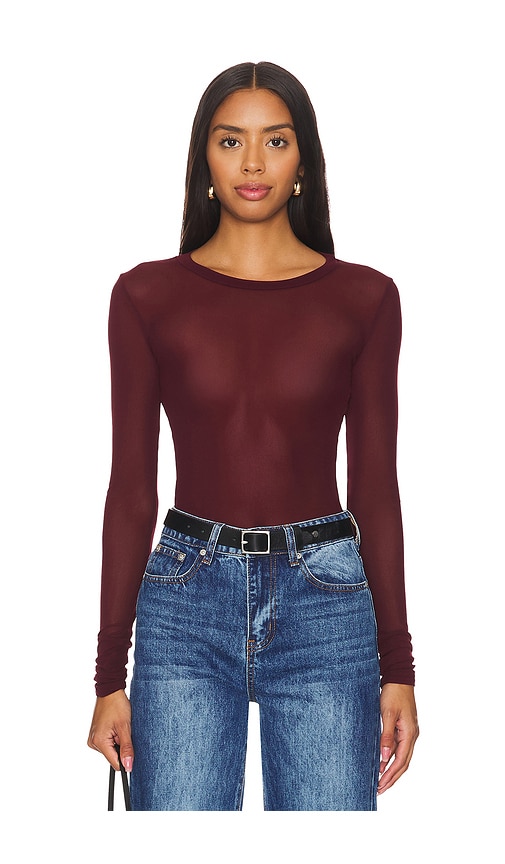 burgundy mesh top long sleeve