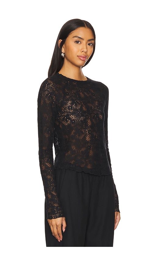 Free People In The Meadow Semisheer Cotton Blend Lace T-shirt In 블랙