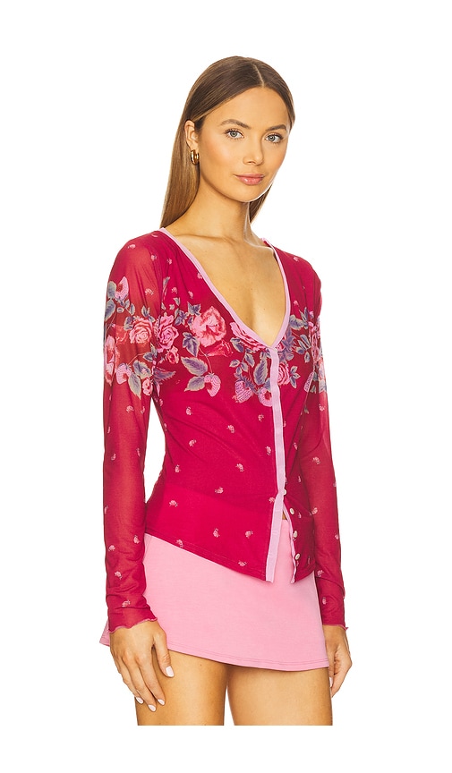 Free People X Revolve Home Grown Cardi In Magenta Combo
