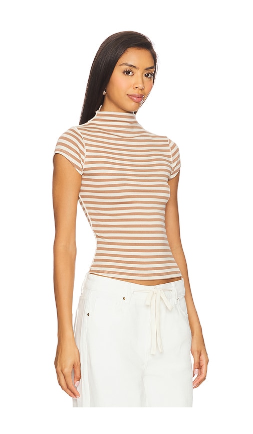 Free People Lola Stripe Funnel Neck Knit Top In Neutral