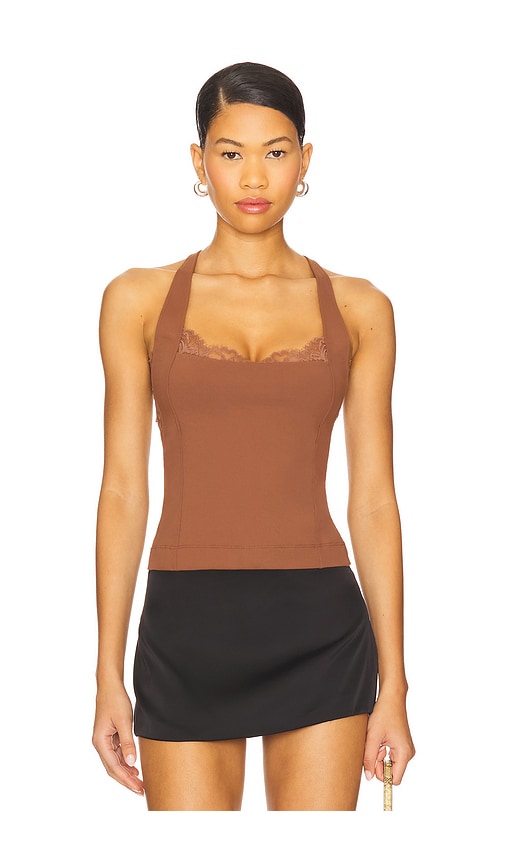 Free People Looking Good Open Back Lace Trim Camisole In Brown