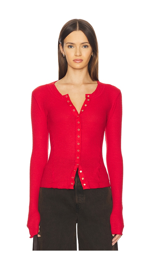 Free People Going Places Pointelle Stitch Snap Front Top In Red