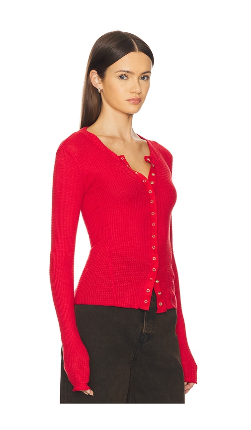 Free People Going Places Pointelle Stitch Snap Front Top In Red