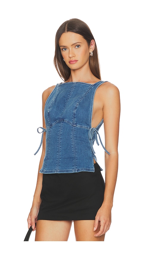 Free People Not My Fault Denim Corset Tank In Blue