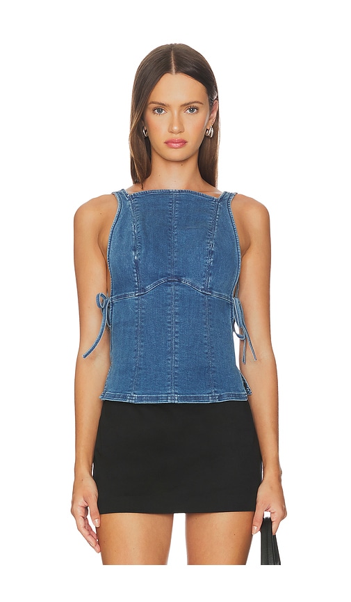 Free People Not My Fault Denim Corset Tank In Blue