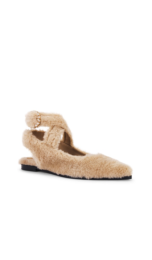 Free People Faux Fur Parisa Point Flat In Almond Butter