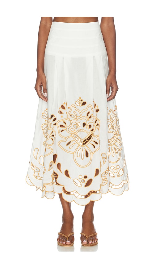 FARM Rio Skirt in Tropi Embroidery Off-white