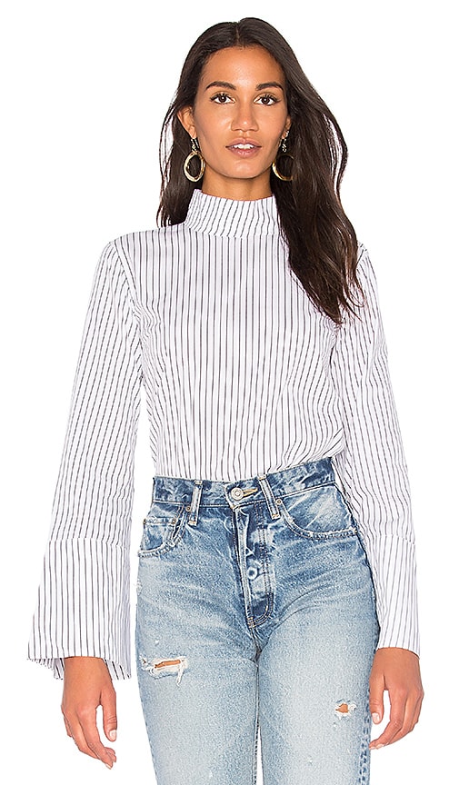 FAME AND PARTNERS The Ece Top in White & Black Pinstripe