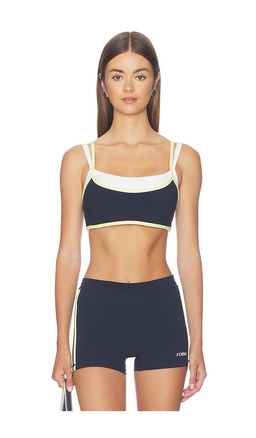 Form Contrast Layered Sports Bra In Navy & Lemon
