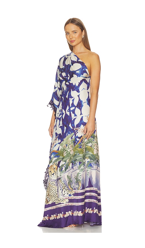  Falguni Shane Peacock Chateau Cheetah Print Kaftan With Lace Trim In Navy. Taglia Xs. Also In S, M, L, Xl. 