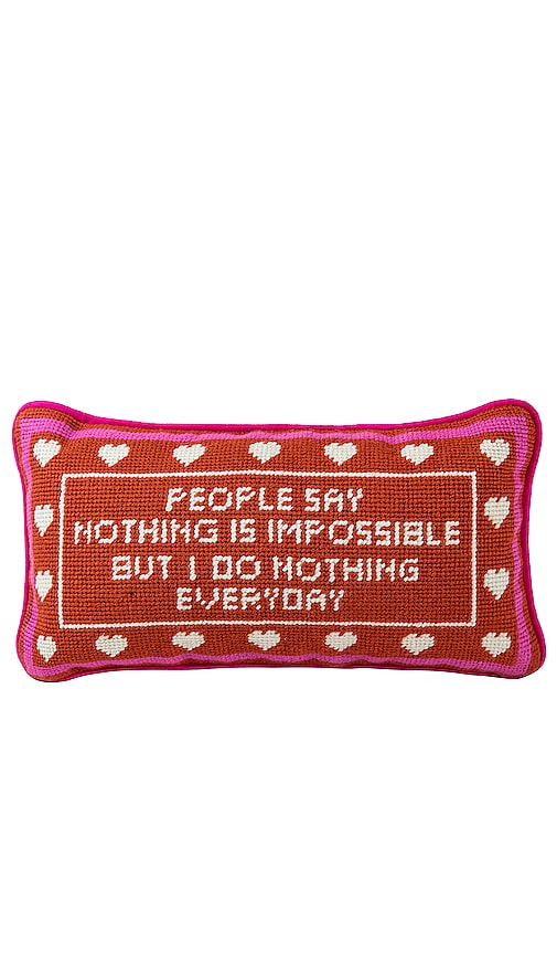 Furbish Studio Nothing Is Impossible Needlepoint Pillow in Red.