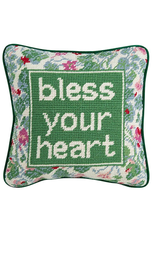 Furbish Studio Bless Your Heart Needlepoint Pillow in Green.