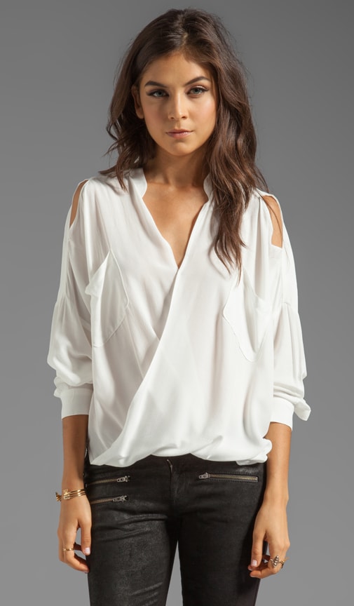 Linear Cold Shoulder Fold Front Blouse