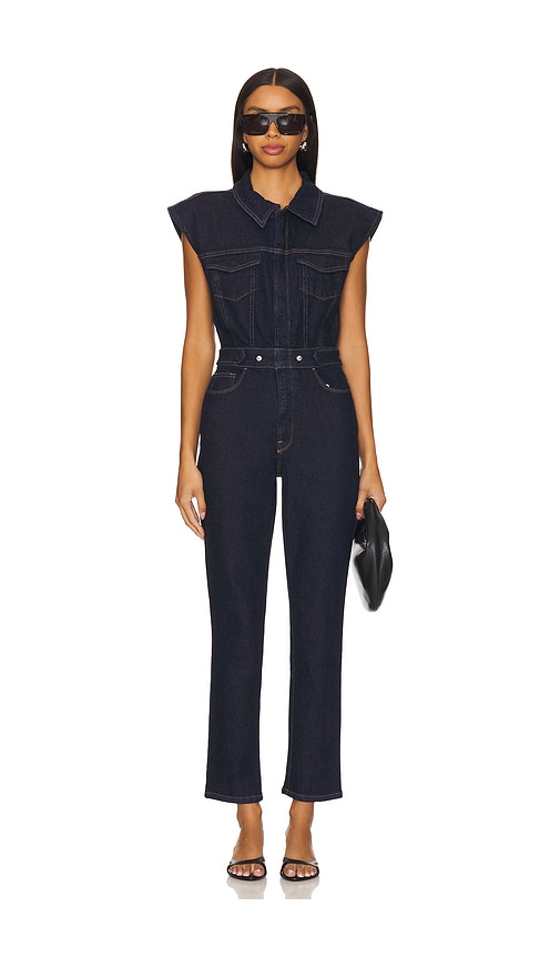 Shop Good American Trucker Jumpsuit In Blue