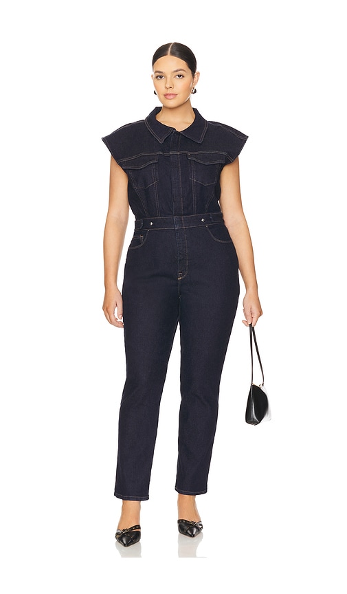 Shop Good American Trucker Jumpsuit In Blue