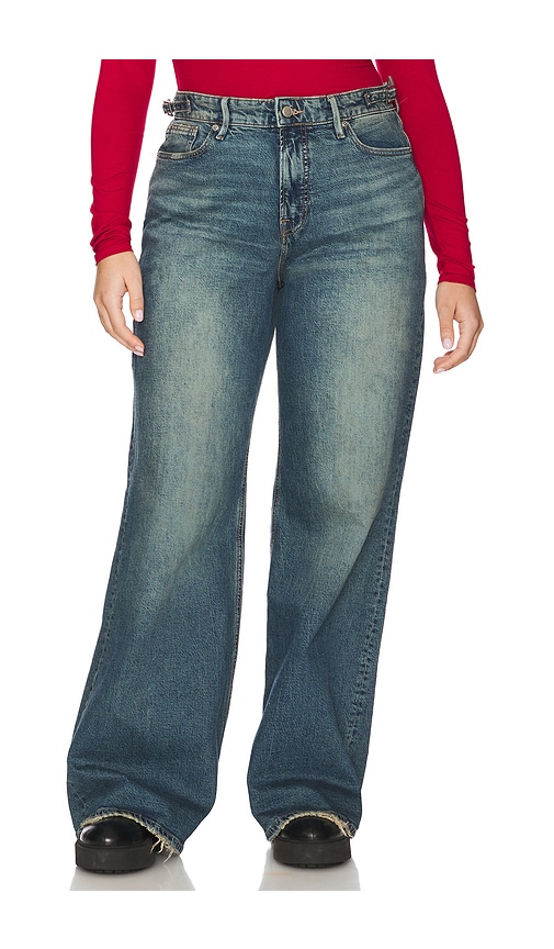 Good American Womens Good Ease Adjustable Tab Wide-leg Mid-rise Stretch-denim Jeans Indigo738 In Indigo738