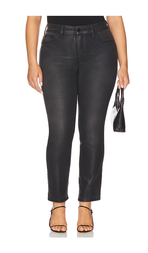 Good American Soft Tech Good Legs Straight Coated Jeans In Gray
