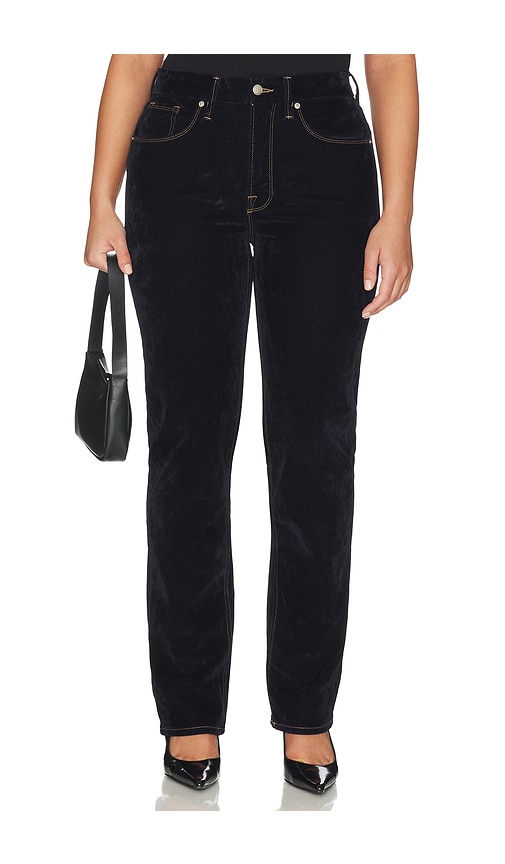  Good American Good Icon Straight Velvet Denim Jeans In Blue. Size 0. Also In 2, 4, 6, 8, 10, 12, 22, 24. 