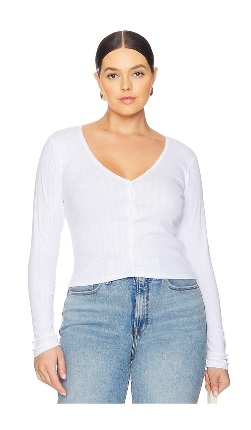 Shop Good American Cotton Pointelle Cardigan In White