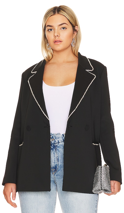 Good American Crystal Embellished Double Breasted Scuba Blazer In Black ...