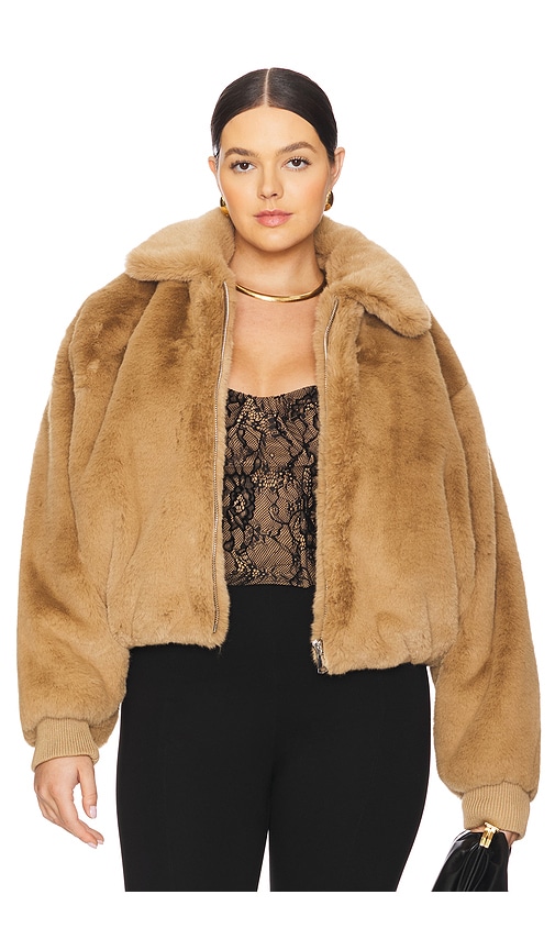 GOOD AMERICAN FAUX FUR COLLARED COAT 