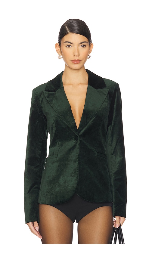 Good American Velvet Sculpted Blazer In Green