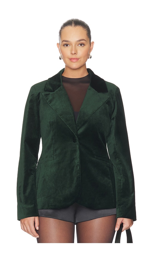 Good American Velvet Sculpted Blazer In Green