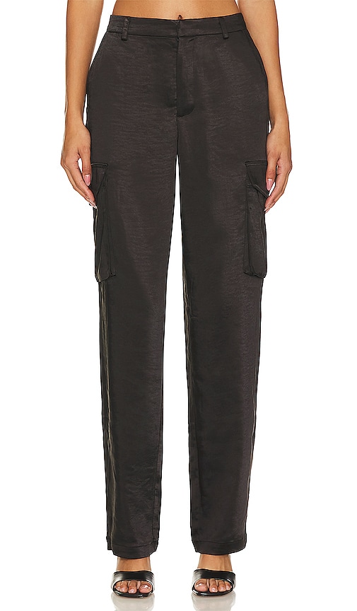Shop Good American Washed Satin Cargo Pant In Black