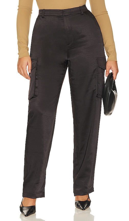 Shop Good American Washed Satin Cargo Pant In Black