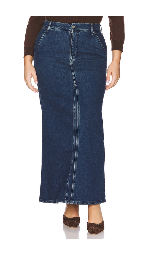 GOOD AMERICAN FIT AND FLARE DENIM MAXI SKIRT 