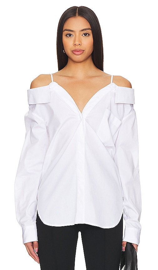 Good American Off Shoulder Shirt in White001